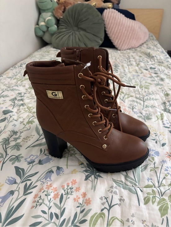 G by Guess Shoes - G by Guess Tan Brown Lace-Up Chunky Heel Ankle Boots